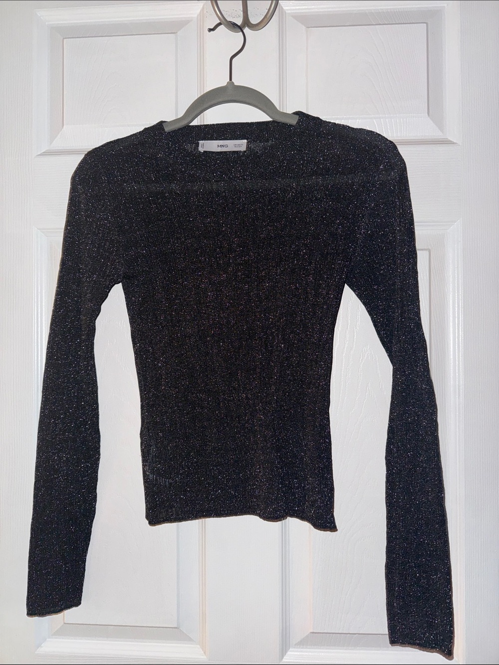 Mango Black Metallic Thread Long-Sleeve Tee
